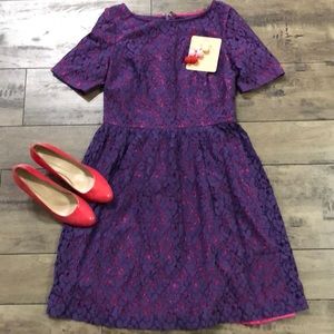 Adrianna Papell Purple Lace Dress with Pink Lining